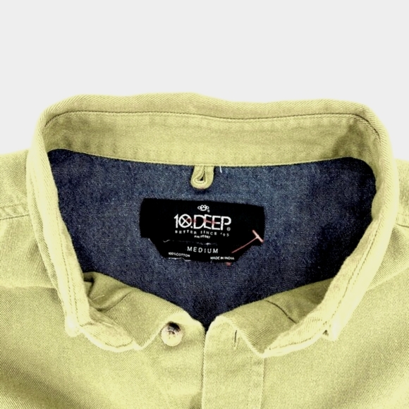 10 Deep Mens Military Style Button Down Khaki Cargo Shirt M - Picture 3 of 7